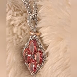 Elegant 925 Silver and Pink Gem Pendant Necklace
